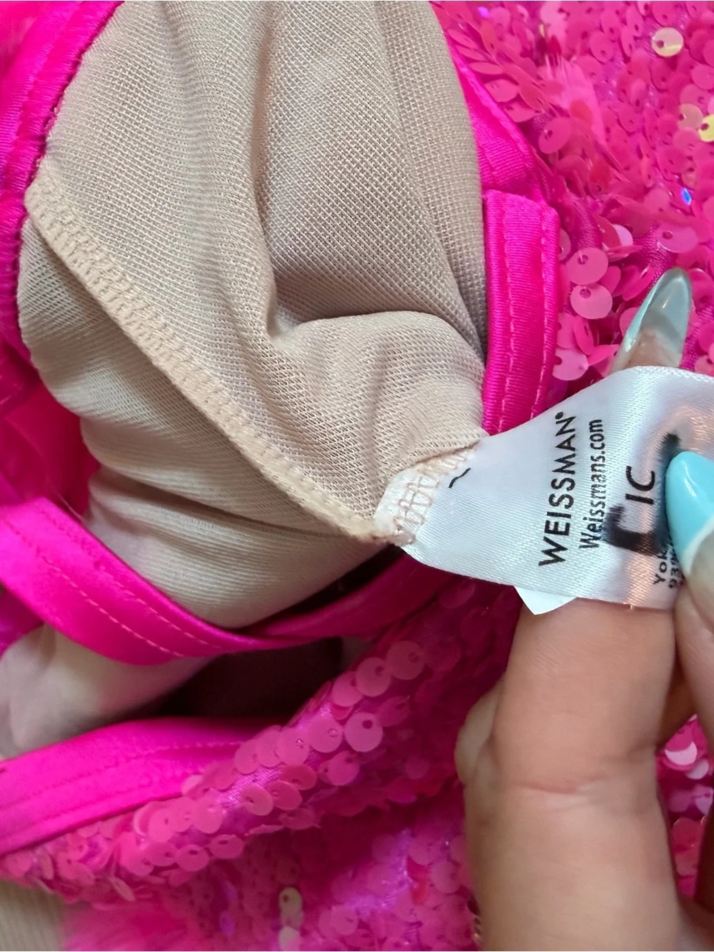 Weissman Hot Pink Sequin Feather Dance Dress
